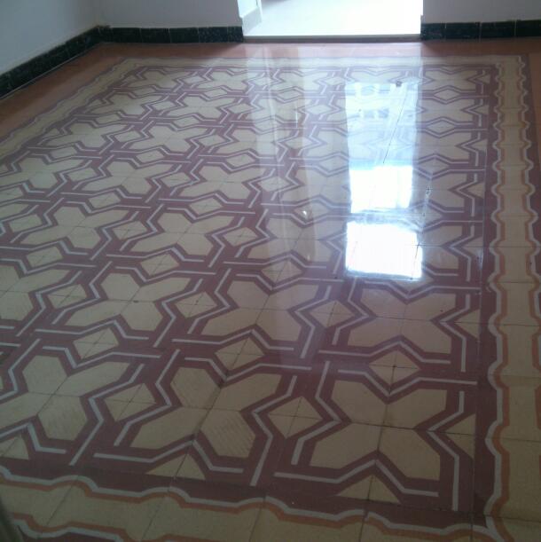 Salón con baldosas hidráulicas restauradas