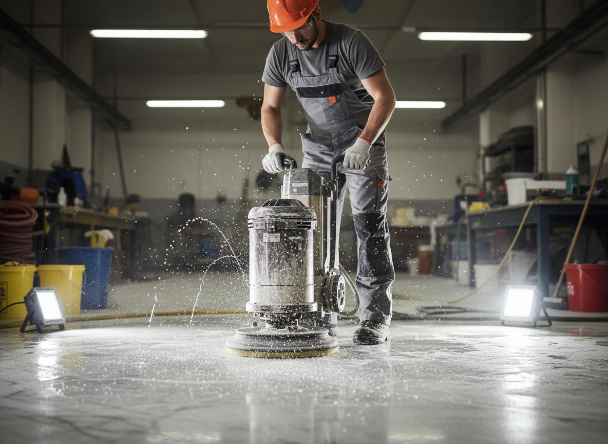 Profesional puliendo suelo de mármol